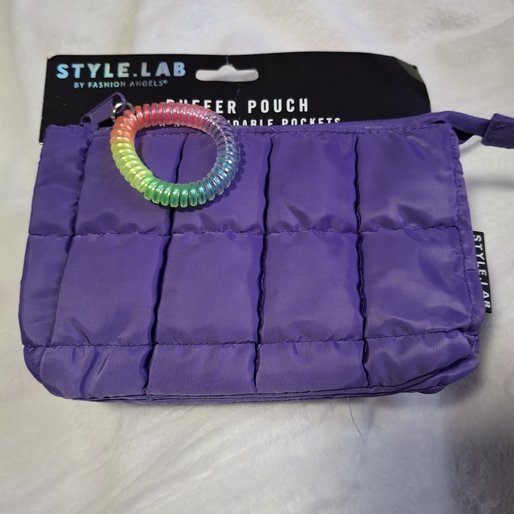 Le Labo Purple Puffer Pouch with Rainbow Keychain